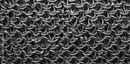 chainmail texture in black and white, with a red and white stripe in the foreground and a black and white stripe in the background
