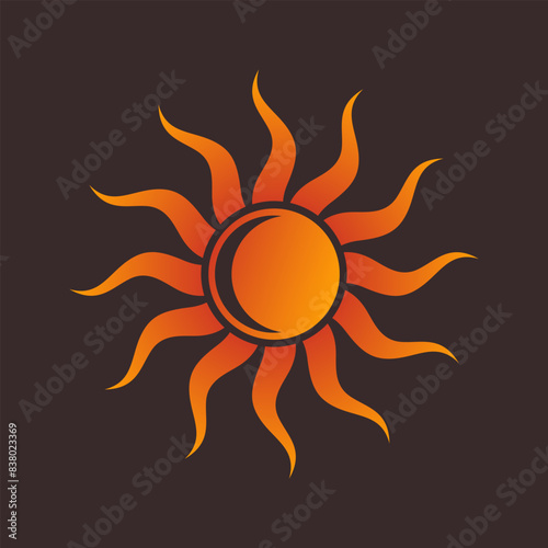 Gradient orange sun on dark brown background. Vector logo or icon.