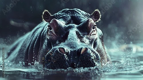 A hippo calmly floating in the water, capturing the tranquility of its natural habitat.
 photo