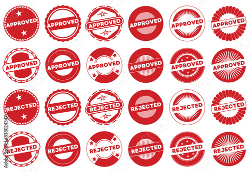 Approved and rejected grunge stamp collection. Red approved and rejected badge