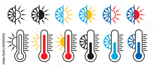 Cold and hot temperature icons on a white background. Vector illustration
