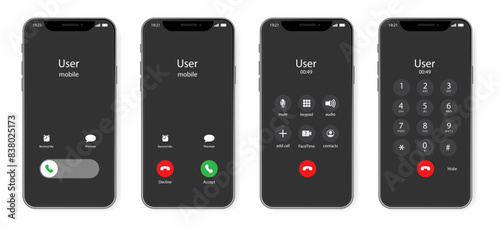 Incoming call phone app on a screen. Phone calling app. Smartphone with call in screen