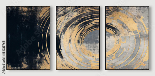 Abstract golden vintage texture triptych, cover design, illustration