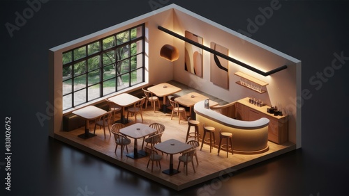 Modern Restaurant Interior Design in 3D Rendering © boler