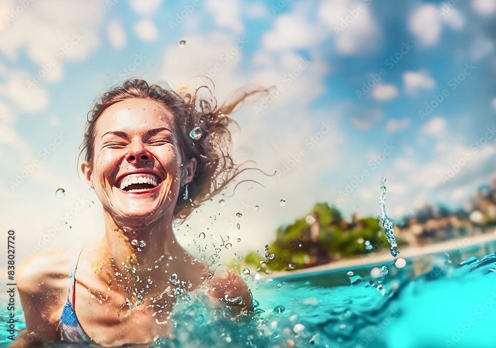Happiness of woman swimming in the sea Happiness of woman swimming in the sea