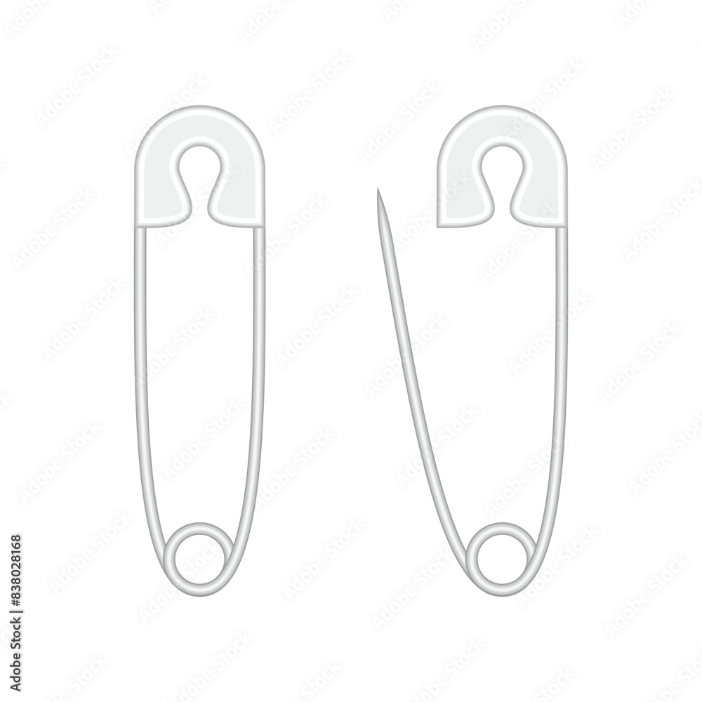 Open and closed safety pin in realistic style. Metal Safety Pins icon. Open and closed safety pin in realistic style. Metal Safety Pins icon.