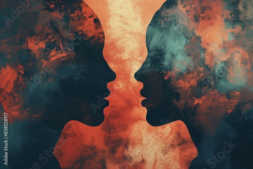 Two silhouetted heads in profile, one listening attentively to the other, representing mental health therapy.