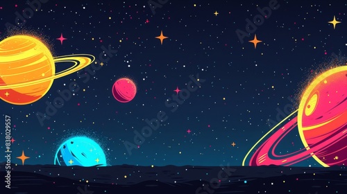 breathtaking view colorful galaxy space and planets set on dark background illustration  colorful planetary satellites on a black background