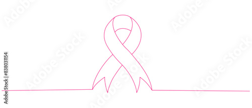 Breast cancer pink ribbon line art style with transparent background eps
