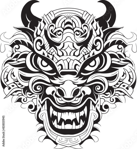 Front View Dragon Head Badge Legendary Graphic Dragon Head Logo Vector Icon Design
