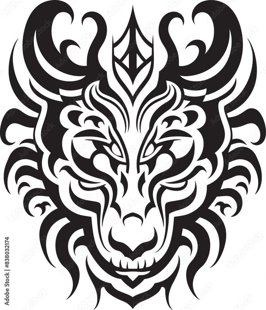 Detailed Dragon Head Symbol Front View Graphic Dragon Head Illustration Mythical Artwork