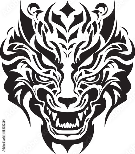 Mythical Beast Icon Front View Design Dragon Head Emblem Vector Badge