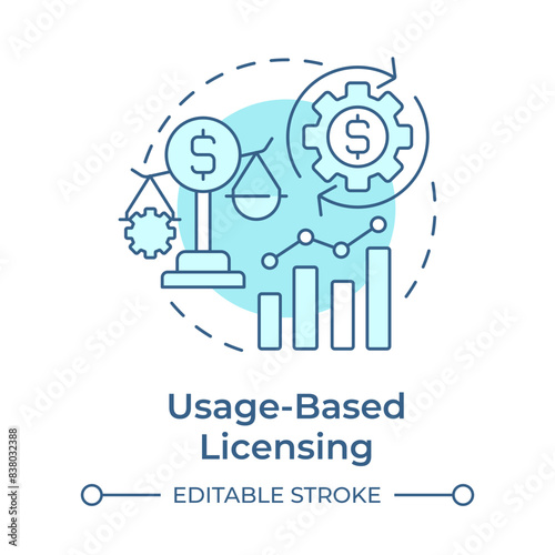Usage-based licensing soft blue concept icon. Pricing model, license compliance. Round shape line illustration. Abstract idea. Graphic design. Easy to use in infographic, presentation