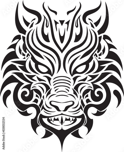 Fantasy Creature Logo Iconic Design Frontal Dragon Head Icon Mythical Symbol