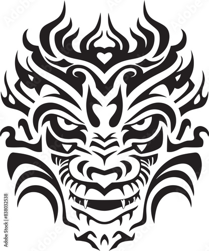 Mythical Beast Icon Front View Emblem Dragon Head Badge Fantasy Design