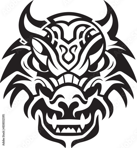 Mythical Dragon Icon Frontal Emblem Dragon Head Art Vector Graphic
