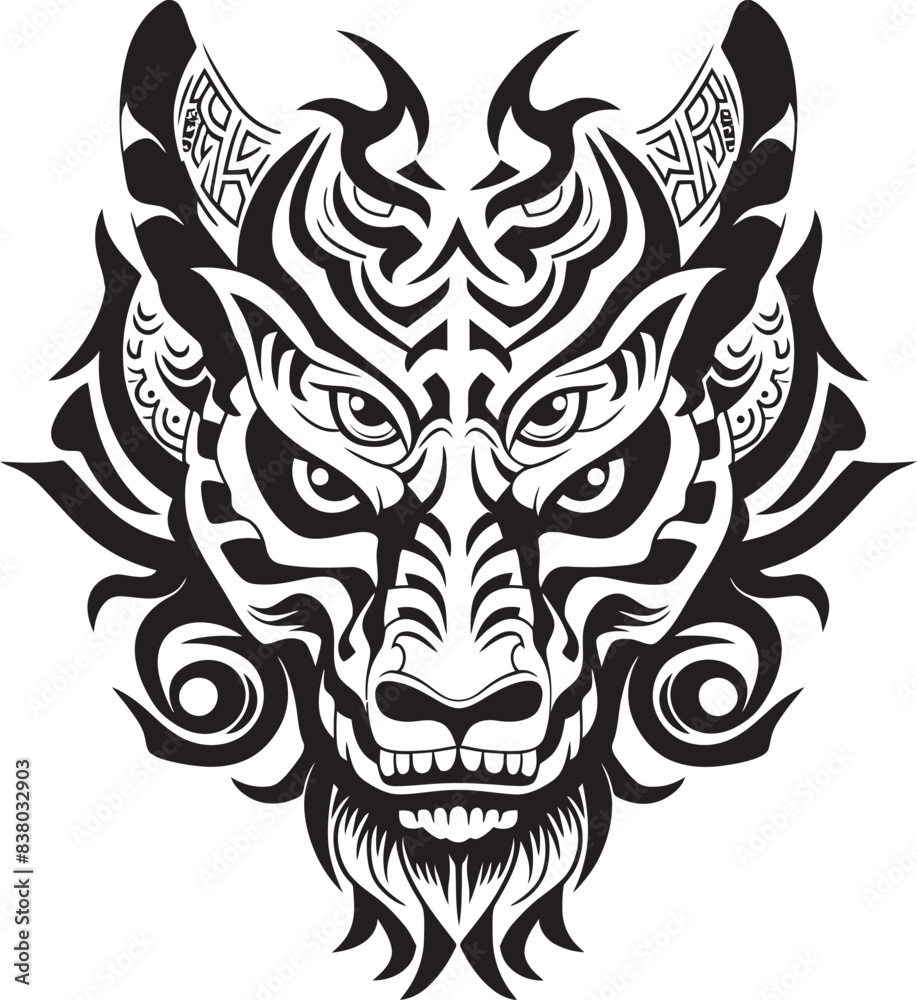 Fototapeta premium Dragon Head Art Iconic Design Front View Dragon Symbol Vector Emblem