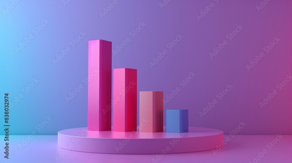 3D bar chart illustration with vibrant pink, blue, and purple tones, demonstrating business growth or statistical data in a modern style. 3D Illustration. 3D bar chart illustration with vibrant pink, blue, and purple tones, demonstrating business growth or statistical data in a modern style. 3D Illustration.