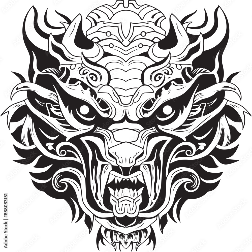 Obraz premium Dragon Head Icon Vector Fantasy Emblem Frontal Dragon Head Badge Legendary Symbol