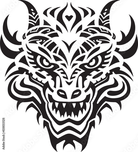 Detailed Dragon Head Symbol Front View Graphic Dragon Head Illustration Mythical Artwork