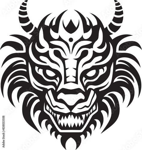 Fantasy Dragon Emblem Vector Head Design Front View Dragon Head Badge Legendary Graphic