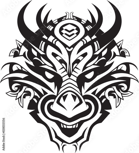 Fantasy Dragon Emblem Vector Design Front View Dragon Head Badge Fantasy Design