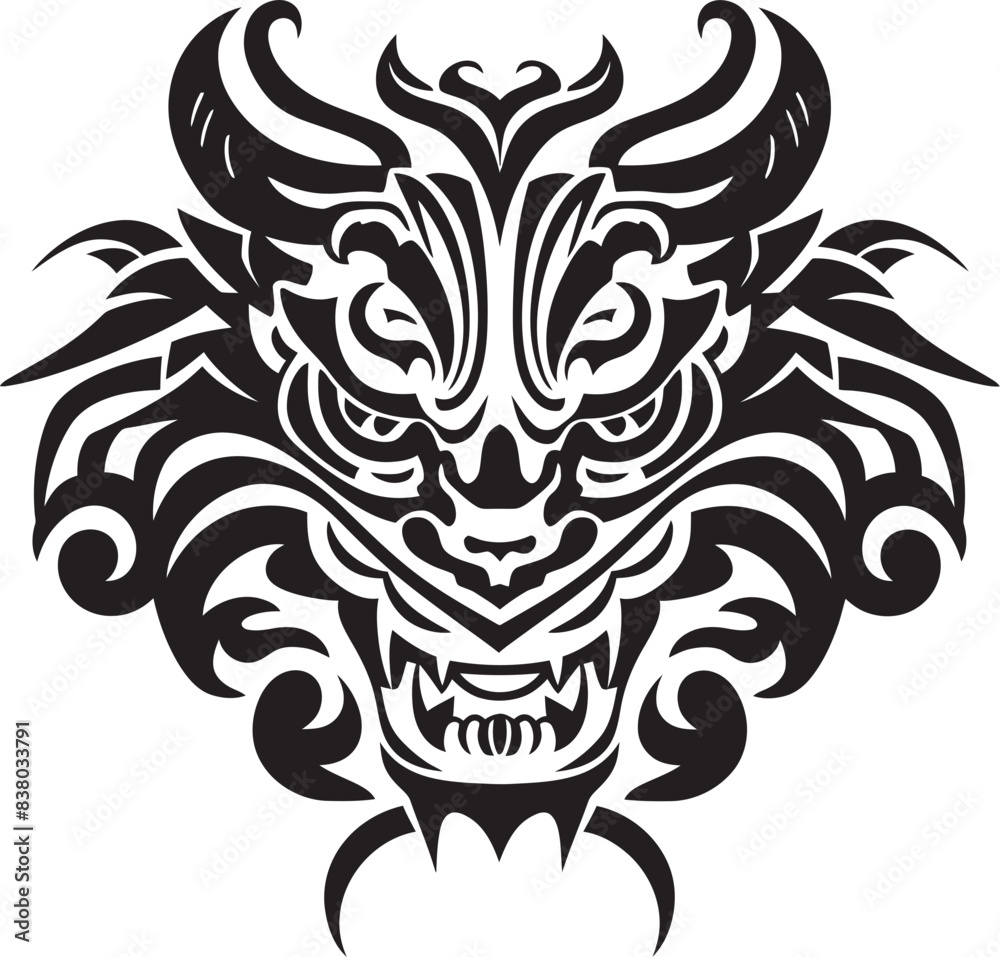 Fototapeta premium Frontal Dragon Head Icon Detailed Design Dragon Head Badge Iconic Emblem
