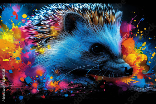 hedgehog in neon colors in a pop art style © VertigoAI