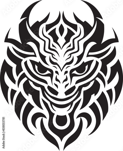 Fantasy Dragon Emblem Front View Design Vector Dragon Head Symbol Mythical Badge