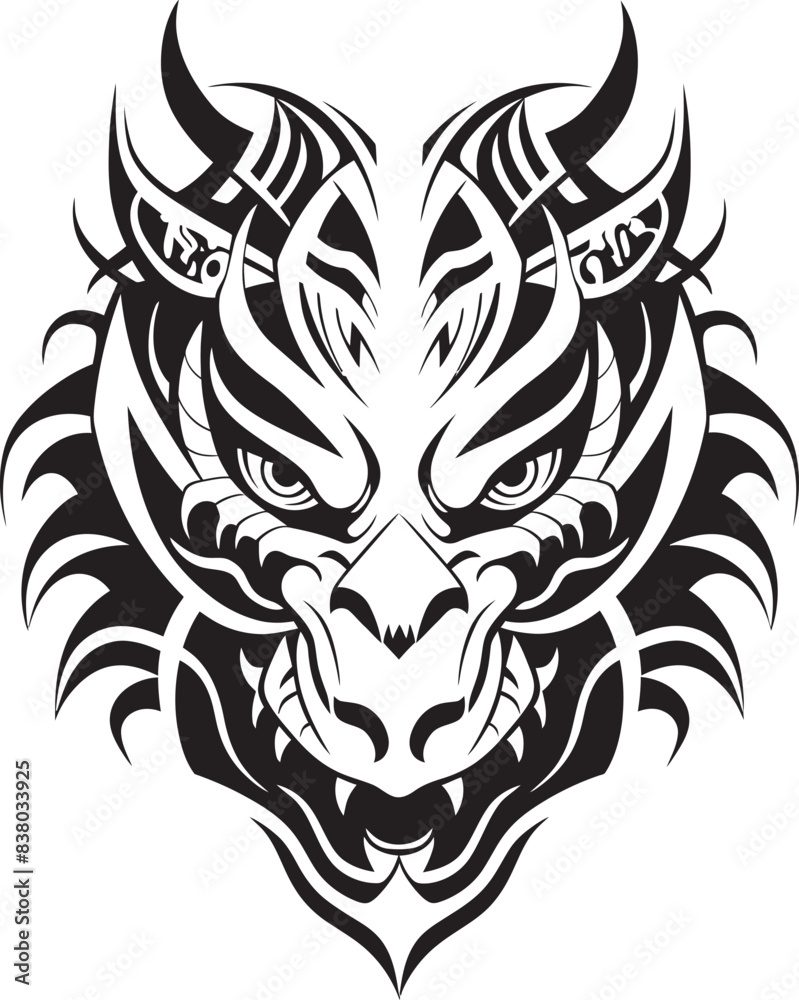 Fototapeta premium Dragon Head Art Vector Graphic Fantasy Dragon Emblem Mythical Design