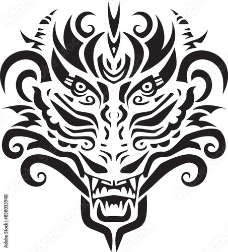 Fantasy Dragon Logo Vector Head Symbol Detailed Dragon Head Badge Frontal Artwork