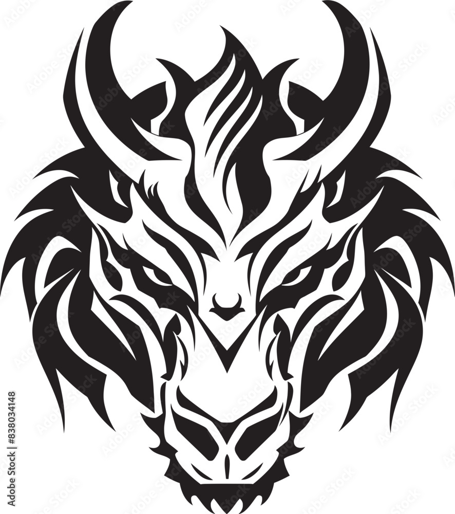Obraz premium Detailed Dragon Head Badge Legendary Symbol Artwork Dragon Head Icon Mythical Creature in Vector Format