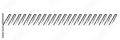 Slash line. Border with diagonal lines. Angle of tilt stripes. Black pattern of footer. Diagonal parallel lines divider strip. Tilt strip geometric abstract border. Slash divider. Vector illustration