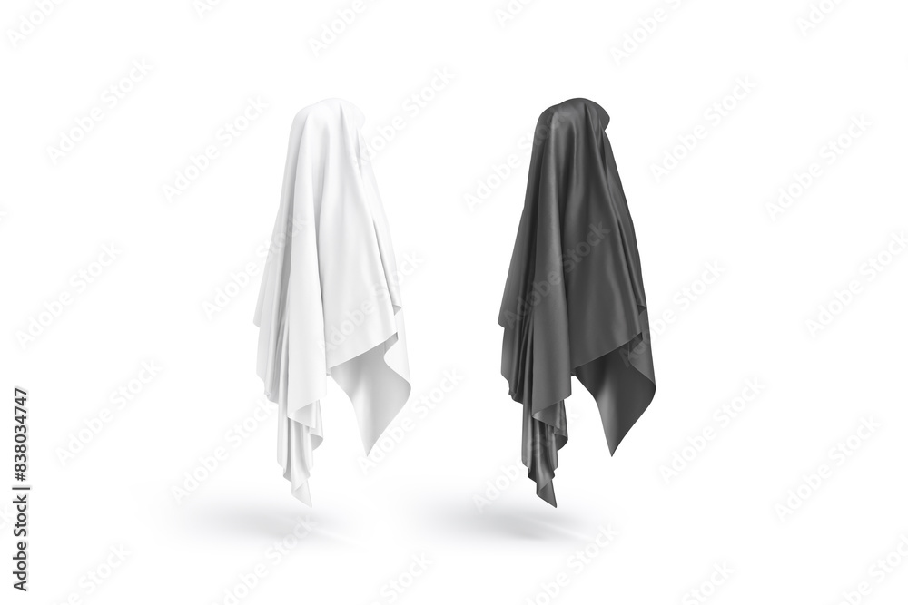 Blank black and white female khimar mockup, back side view Blank black and white female khimar mockup, back side view