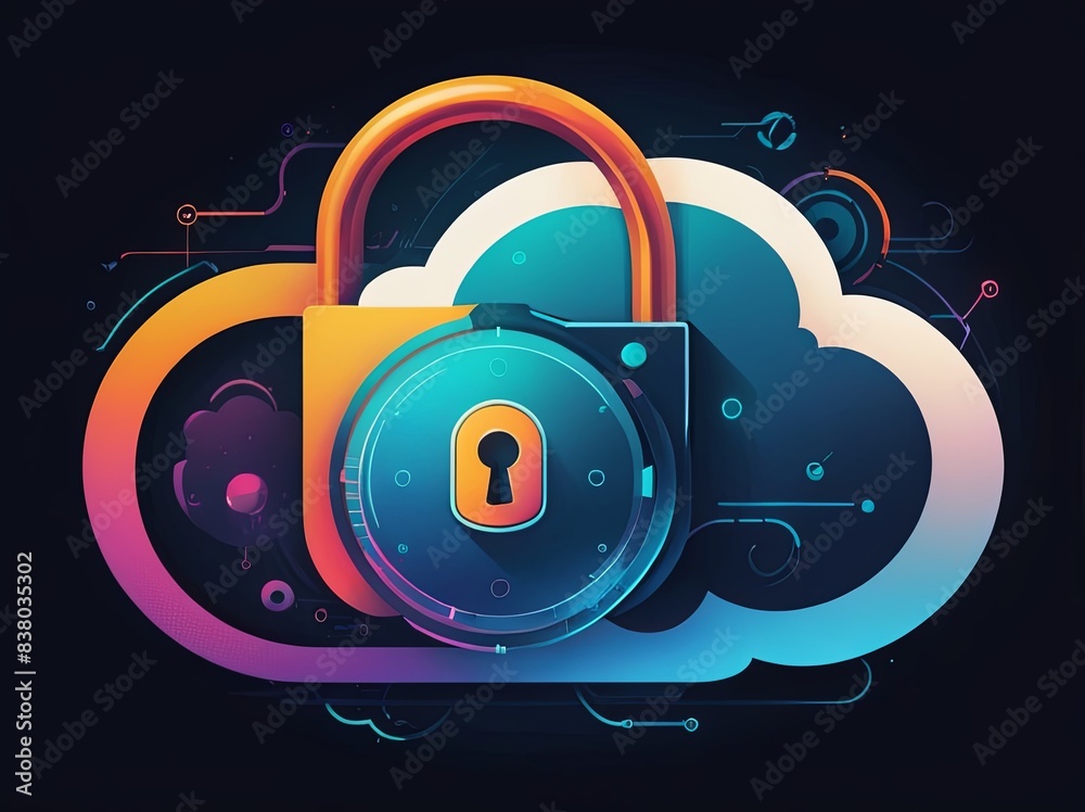 Digital Abstract illustration of cloud security services, stylized ...