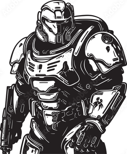 Army Robot Emblem Futuristic Design Futuristic Soldier with Weapon Badge Robot Army Man