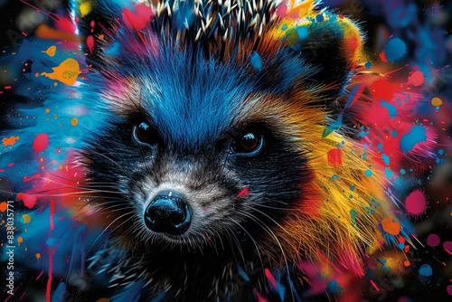 hedgehog in neon colors in a pop art style © VertigoAI