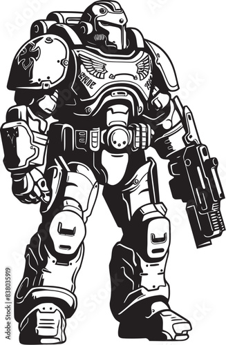 Futuristic Soldier Emblem Robot Soldier with Weapon Cybernetic Warrior Logo Army Cyborg Design
