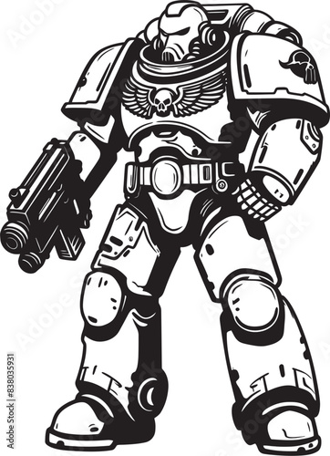 Robot Army Man Icon Soldier with Weapon Cybernetic Soldier Badge Vector Graphic