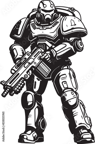 Futuristic Battle Robot Badge Vector Graphic Cybernetic Soldier Logo Army Cyborg Design