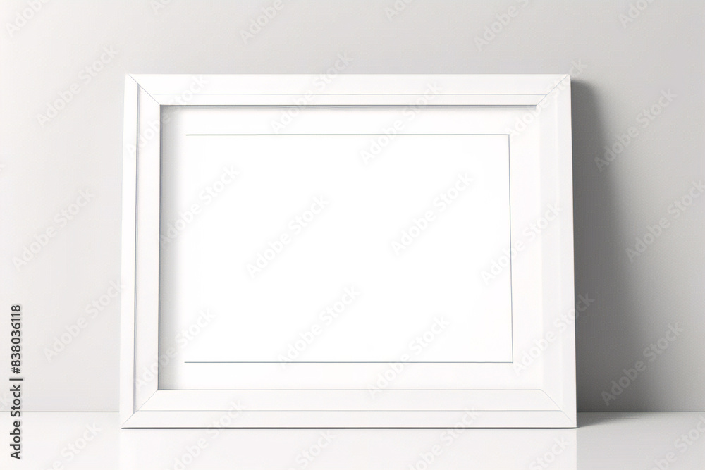 Fototapeta premium Diseño interior escandinavo de sala de estar con consola de madera, anillos en la pared, marco de póster simulado, flores en jarrón y elegantes accesorios personales 