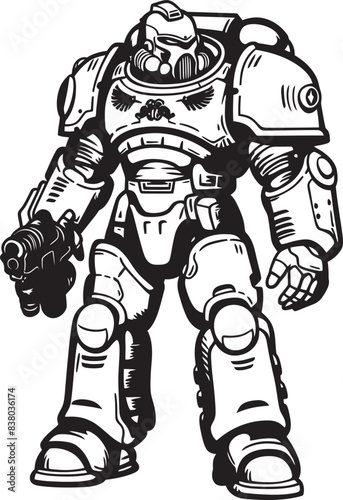 Cybernetic Soldier Logo Vector Graphic Robot Soldier with Weapon Icon Futuristic War Machine
