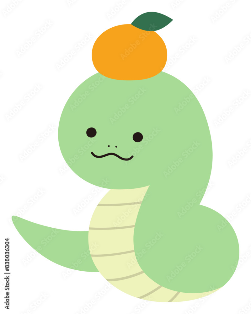 Fototapeta premium かわいい蛇のベクターイラスト へび みかん 巳年 干支 十二支 正月 