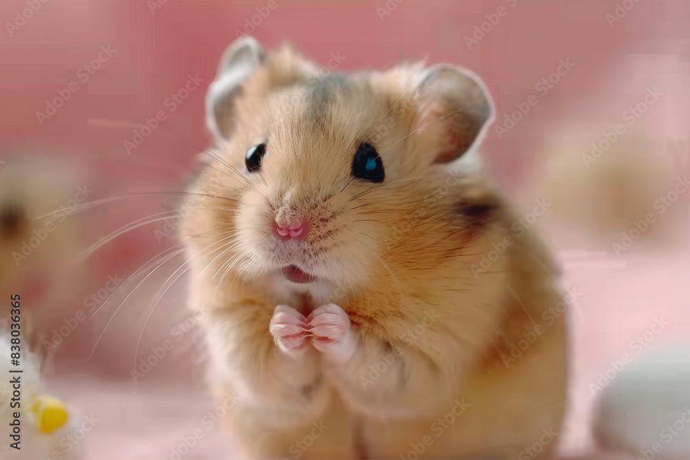 fluffy small mini pet hamster beige color closeup with cute little paws fluffy small mini pet hamster beige color closeup with cute little paws