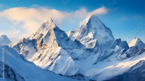 Panoramic view of snow-capped mountains in the evening