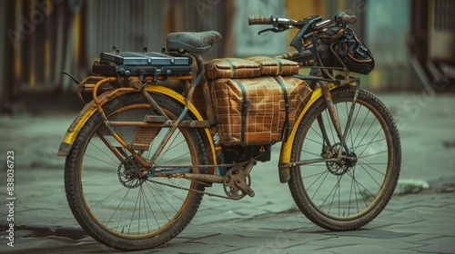 A bicycle with a solar-powered battery pack. 