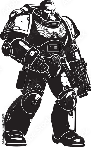 War Robot Army Man Logo Army Man with Weapon Graphic Military Futuristic Icon Futuristic War Illustration