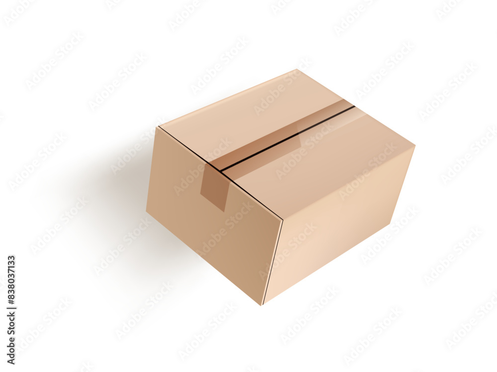 Fototapeta premium 3D Closed Cardboard Box Flying Isolated On White