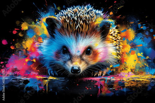 hedgehog in neon colors in a pop art style © VertigoAI