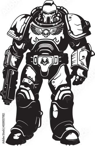 Robot Soldier with Weapon Logo Futuristic War Illustration Army Man Emblem Military Graphic